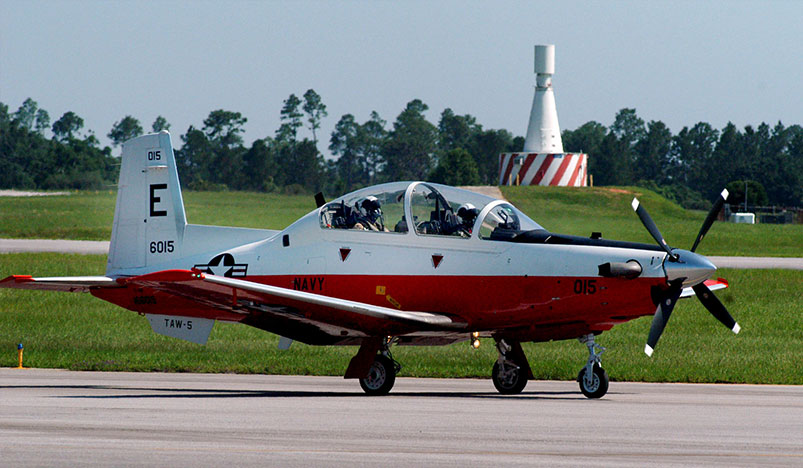 T6-B Texan II aircraft taxis on the runway