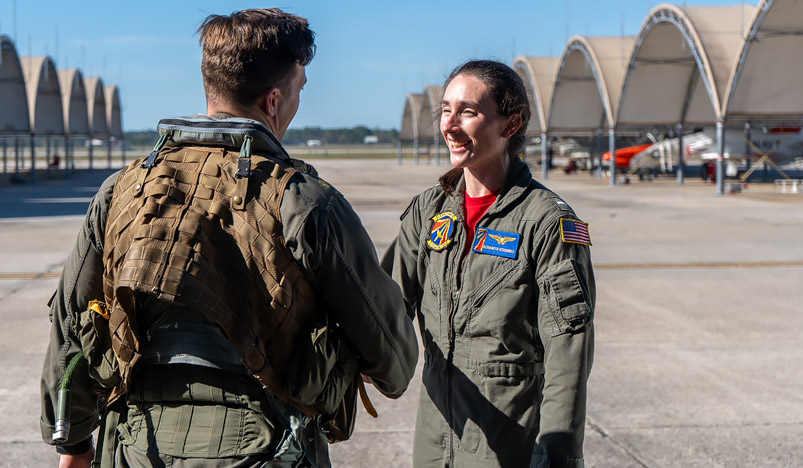 Student Naval Aviator and Instructor shaking hands